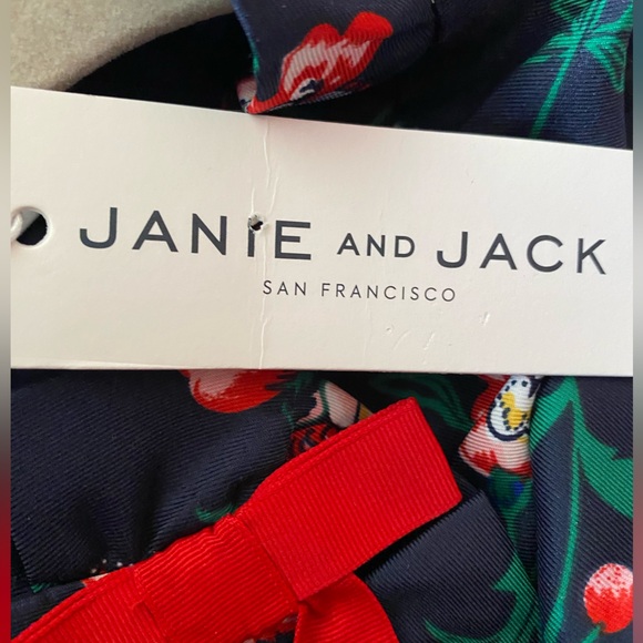 Janie and Jack Navy Floral Dress with Striped Border NWT Size 7 - Picture 6 of 9